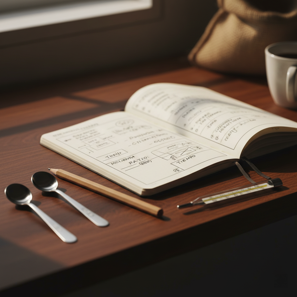 Cuaderno de café con notas